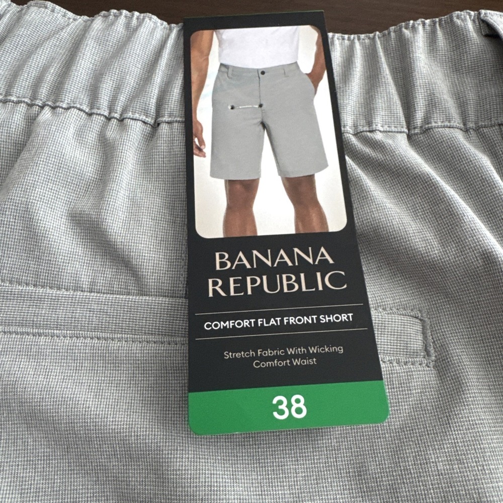 Banana Republic Comfort Flat Front Men's Shorts Size 38 Gray Stretch Wicking